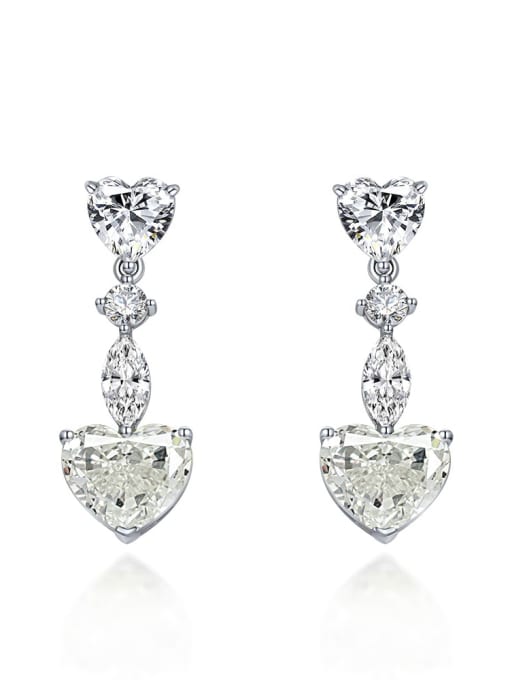 White G [e 1674] 925 Sterling Silver High Carbon Diamond Heart Luxury Earring
